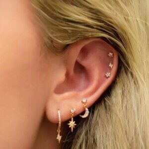 Star Moon Pendant Cartilage Earrings